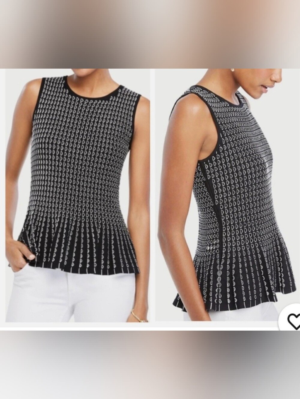 Ann Taylor Black & White Sleeveless Peplum Knit Tank